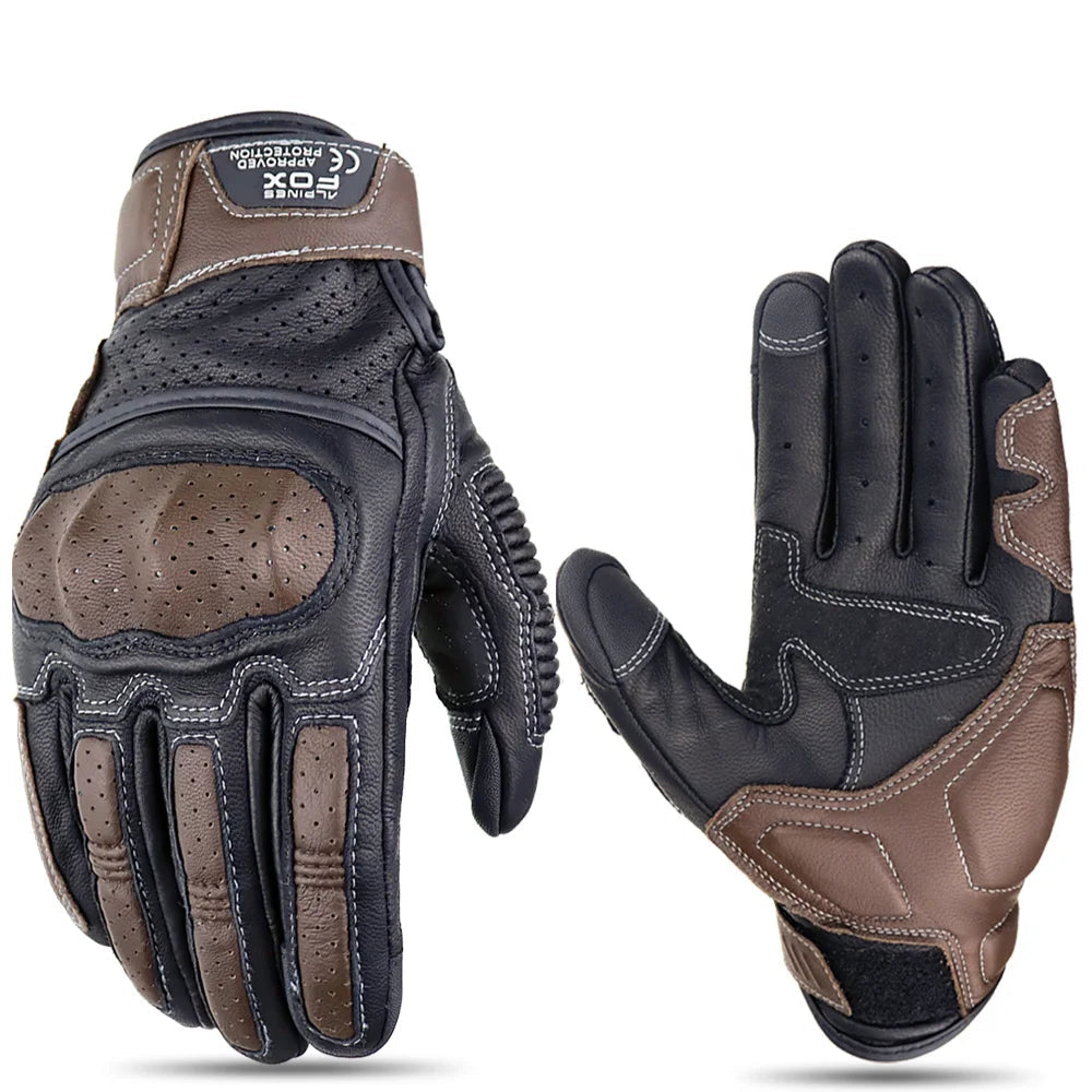 Summer Retro Leather Motorcycle Gloves | Full Finger & Perforated