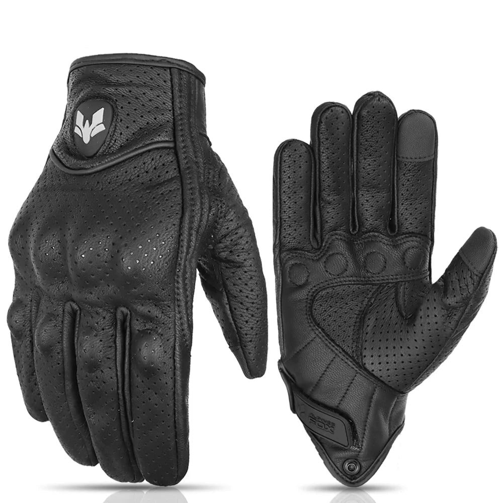 Summer Retro Leather Motorcycle Gloves | Full Finger & Perforated