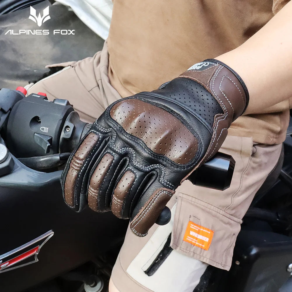 Summer Retro Leather Motorcycle Gloves | Full Finger & Perforated