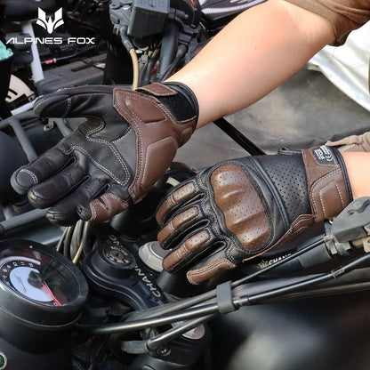 Summer Retro Leather Motorcycle Gloves | Full Finger & Perforated